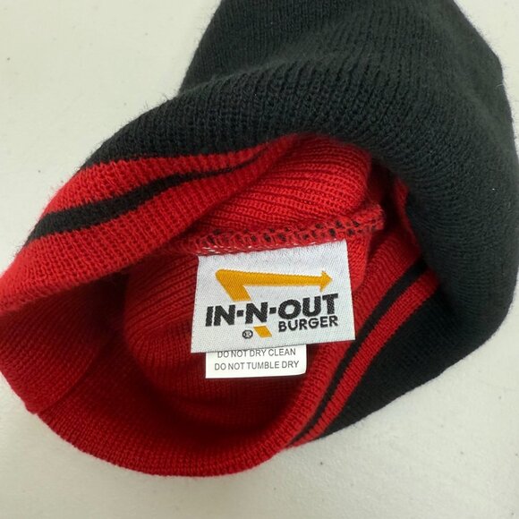 In N Out Burger Embroidered Black Red Knit Winter Beanie Hat Cap Adult Onesize - Picture 2 of 4